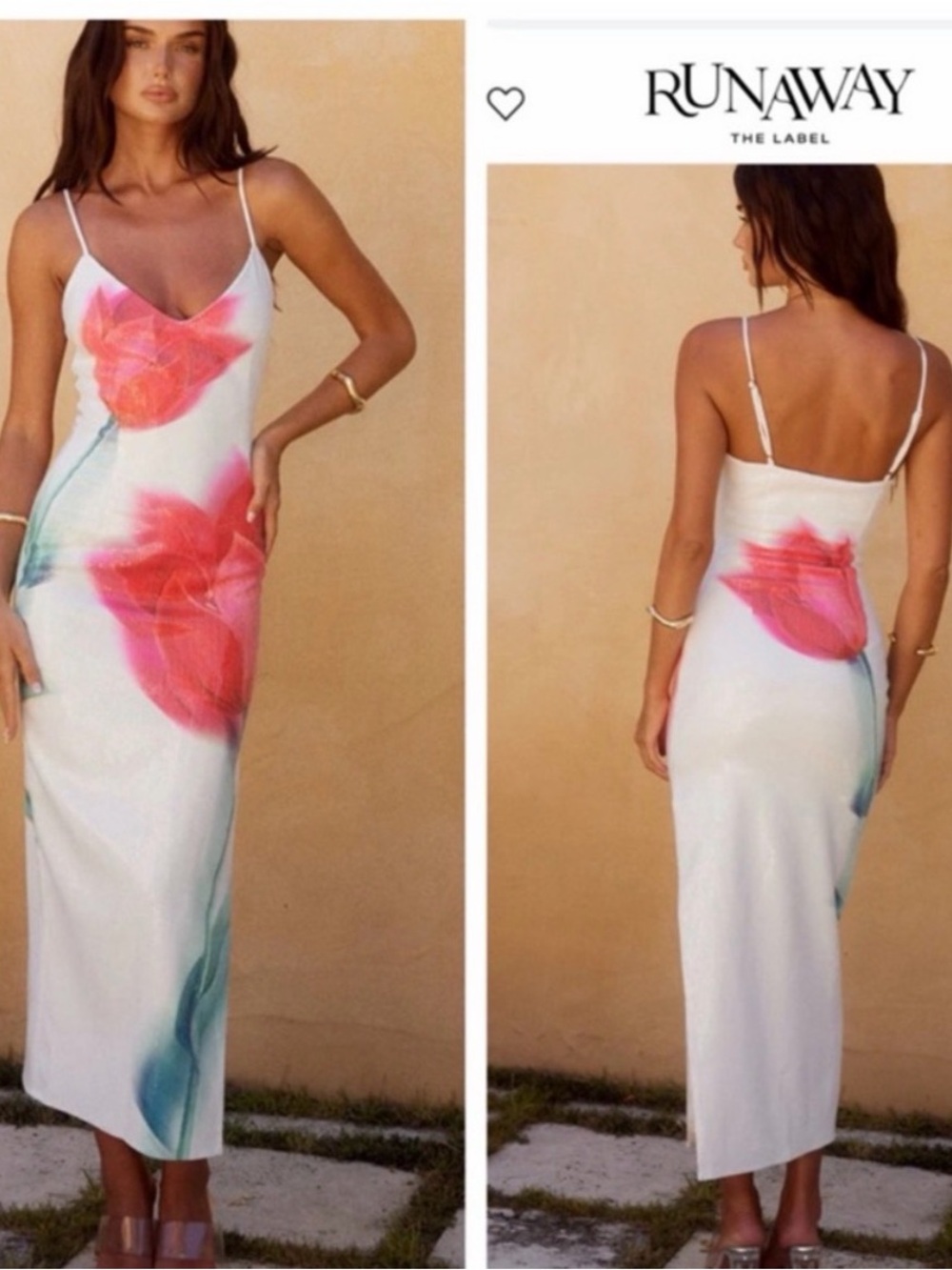 Runaway the Label Sequin  White Maxi Slip Dress with Pink Floral Print